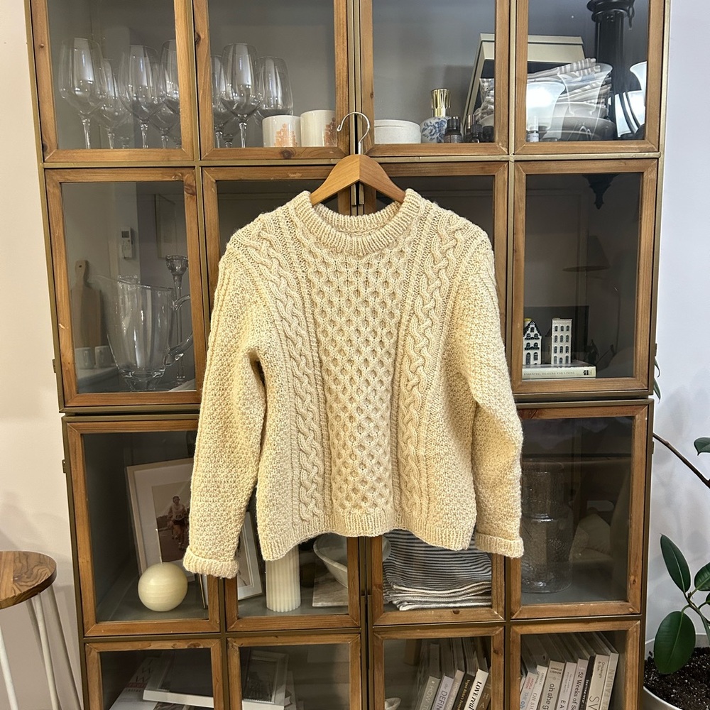 Hand Knitted 100% Wool Cable Knit Sweater - Picture 1 of 10